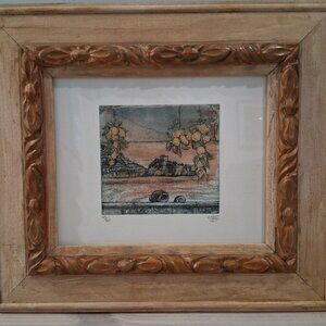 AMALFI COAST, ITALY LIMITED EDITION NUMBERED ETCHING PRINT HAND PAINTED FRAME